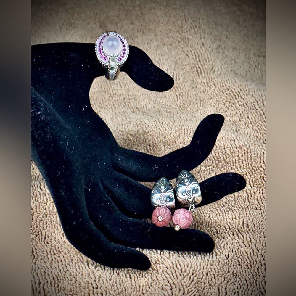 Judith Ripka & Carolyn Pollock sterling earrings & ring designer set item#0040